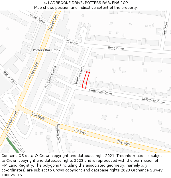 4, LADBROOKE DRIVE, POTTERS BAR, EN6 1QP: Location map and indicative extent of plot