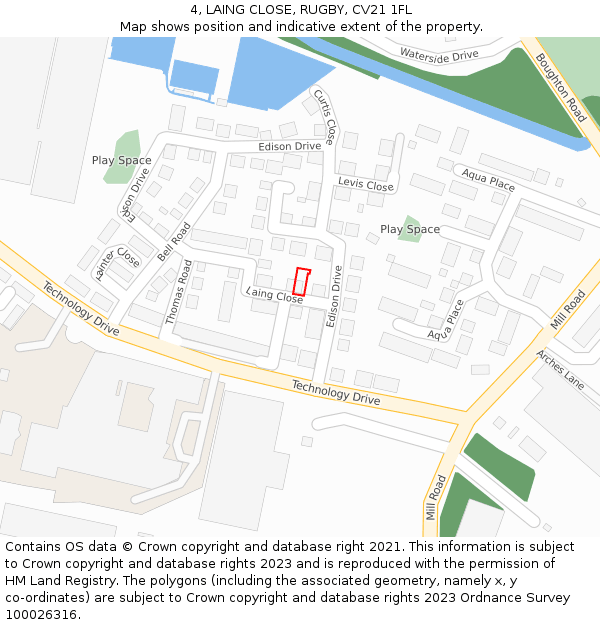 4, LAING CLOSE, RUGBY, CV21 1FL: Location map and indicative extent of plot