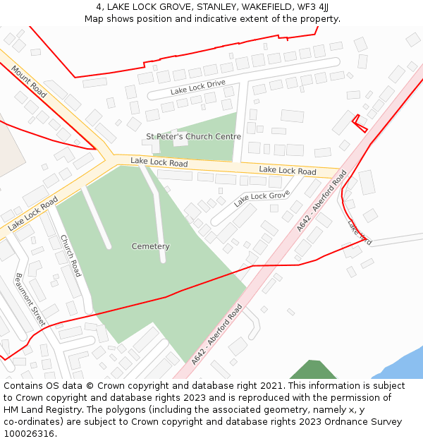 4, LAKE LOCK GROVE, STANLEY, WAKEFIELD, WF3 4JJ: Location map and indicative extent of plot
