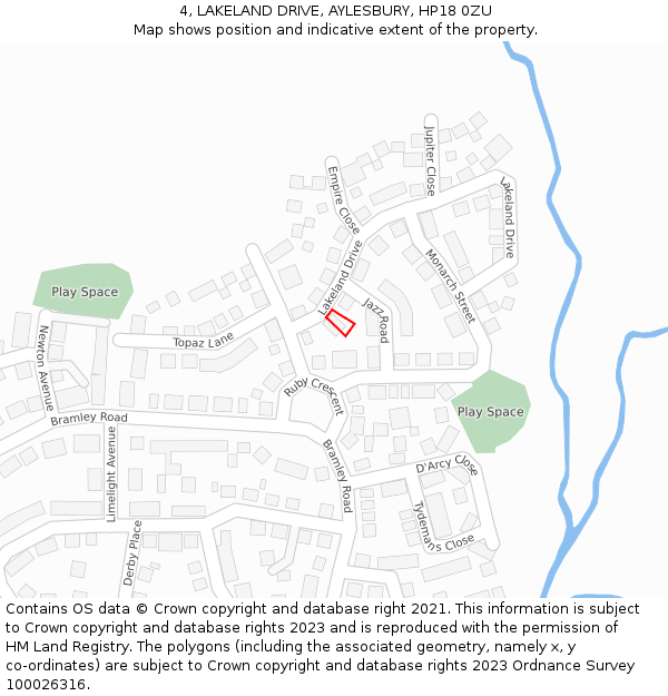 4, LAKELAND DRIVE, AYLESBURY, HP18 0ZU: Location map and indicative extent of plot