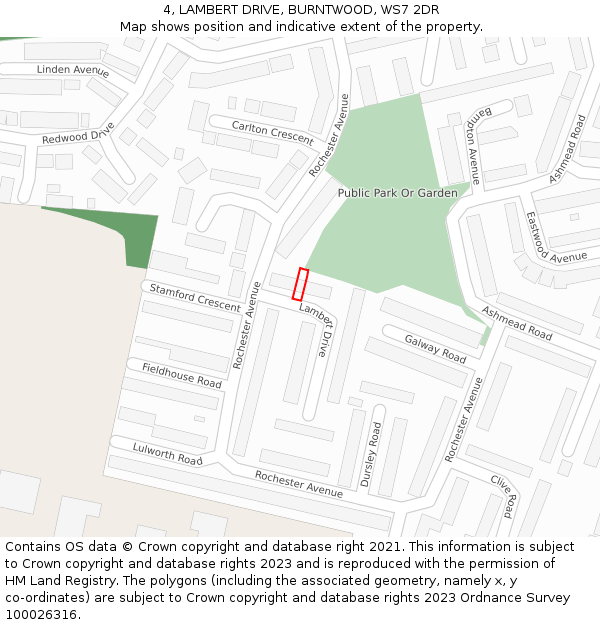 4, LAMBERT DRIVE, BURNTWOOD, WS7 2DR: Location map and indicative extent of plot