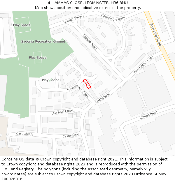 4, LAMMAS CLOSE, LEOMINSTER, HR6 8NU: Location map and indicative extent of plot