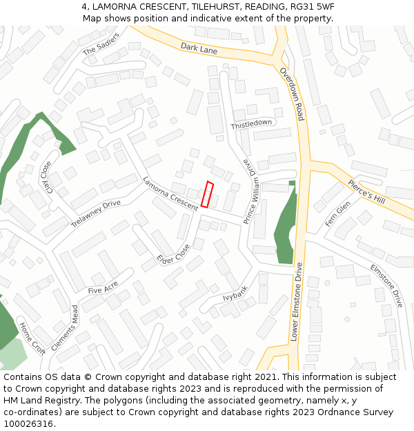 4, LAMORNA CRESCENT, TILEHURST, READING, RG31 5WF: Location map and indicative extent of plot