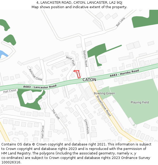 4, LANCASTER ROAD, CATON, LANCASTER, LA2 9QJ: Location map and indicative extent of plot