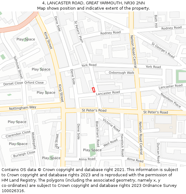4, LANCASTER ROAD, GREAT YARMOUTH, NR30 2NN: Location map and indicative extent of plot