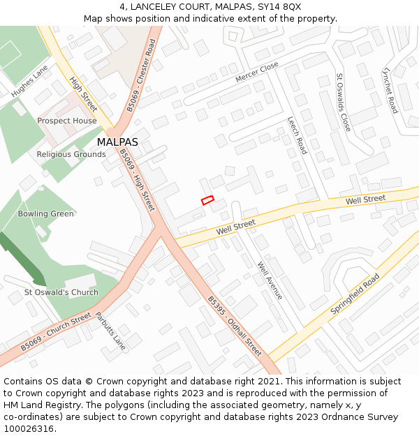 4, LANCELEY COURT, MALPAS, SY14 8QX: Location map and indicative extent of plot