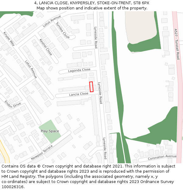 4, LANCIA CLOSE, KNYPERSLEY, STOKE-ON-TRENT, ST8 6PX: Location map and indicative extent of plot