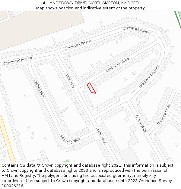 4, LANDSDOWN DRIVE, NORTHAMPTON, NN3 3ED: Location map and indicative extent of plot