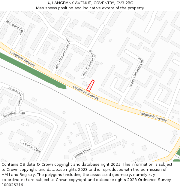 4, LANGBANK AVENUE, COVENTRY, CV3 2RG: Location map and indicative extent of plot