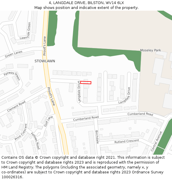 4, LANGDALE DRIVE, BILSTON, WV14 6LX: Location map and indicative extent of plot