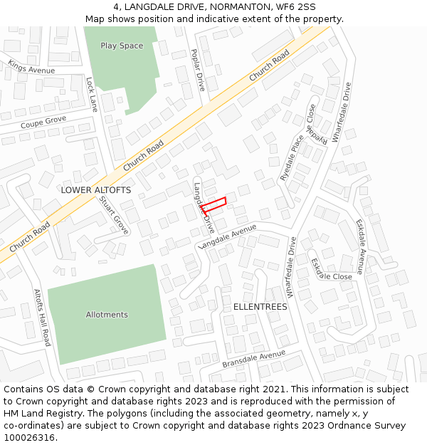 4, LANGDALE DRIVE, NORMANTON, WF6 2SS: Location map and indicative extent of plot