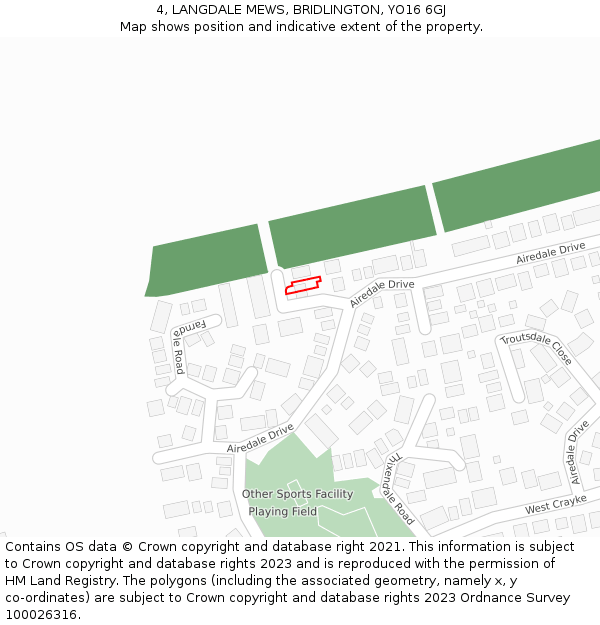 4, LANGDALE MEWS, BRIDLINGTON, YO16 6GJ: Location map and indicative extent of plot