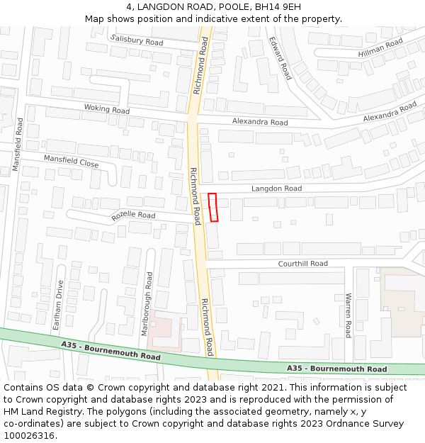 4, LANGDON ROAD, POOLE, BH14 9EH: Location map and indicative extent of plot