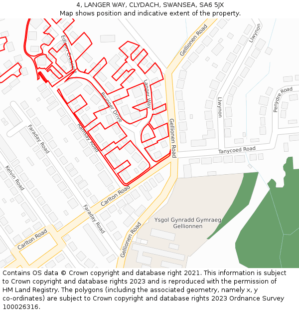 4, LANGER WAY, CLYDACH, SWANSEA, SA6 5JX: Location map and indicative extent of plot