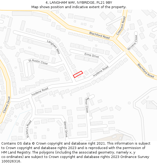 4, LANGHAM WAY, IVYBRIDGE, PL21 9BY: Location map and indicative extent of plot