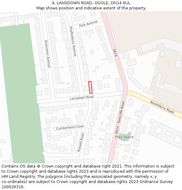 4, LANSDOWN ROAD, GOOLE, DN14 6UL: Location map and indicative extent of plot