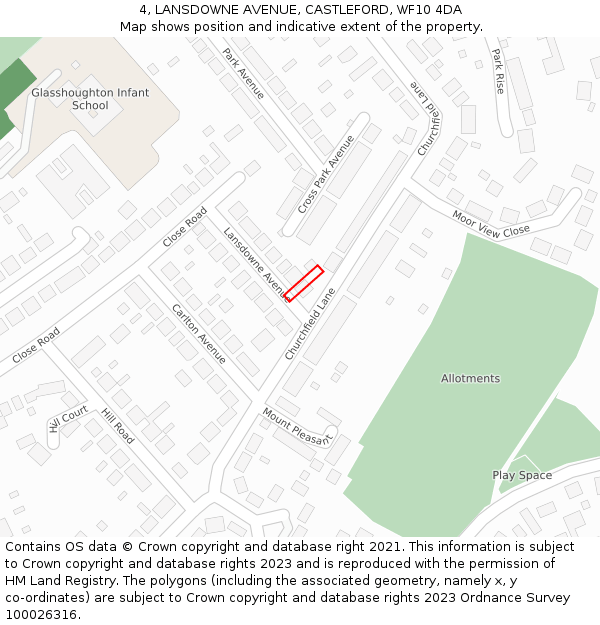 4, LANSDOWNE AVENUE, CASTLEFORD, WF10 4DA: Location map and indicative extent of plot