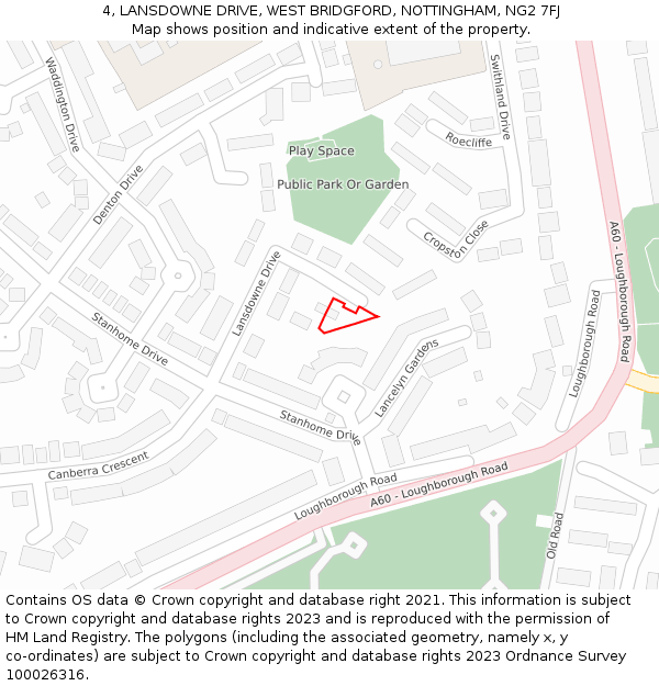 4, LANSDOWNE DRIVE, WEST BRIDGFORD, NOTTINGHAM, NG2 7FJ: Location map and indicative extent of plot