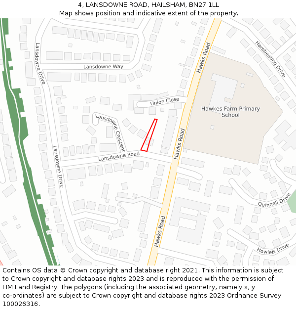 4, LANSDOWNE ROAD, HAILSHAM, BN27 1LL: Location map and indicative extent of plot