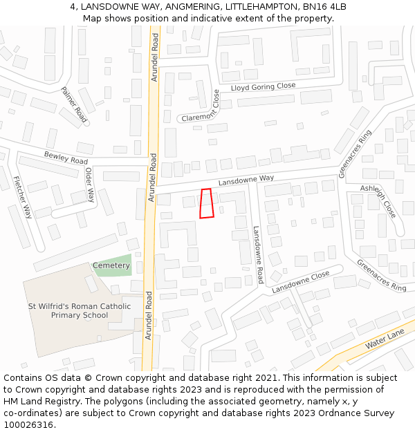 4, LANSDOWNE WAY, ANGMERING, LITTLEHAMPTON, BN16 4LB: Location map and indicative extent of plot