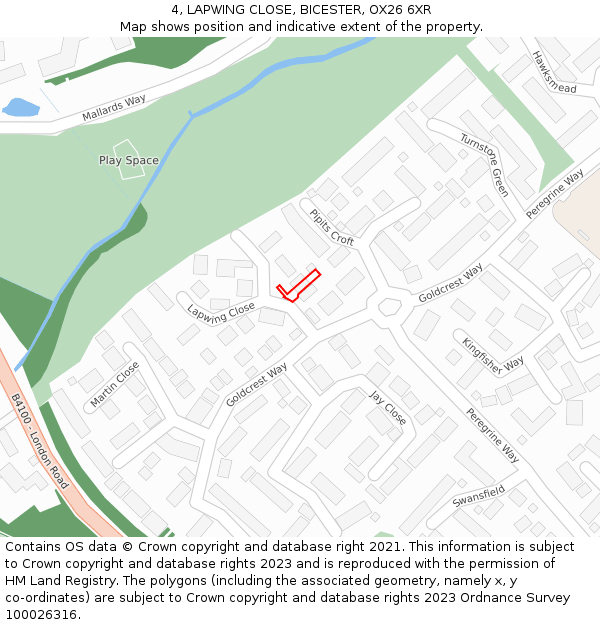 4, LAPWING CLOSE, BICESTER, OX26 6XR: Location map and indicative extent of plot