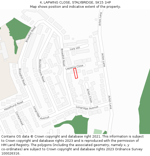 4, LAPWING CLOSE, STALYBRIDGE, SK15 1HP: Location map and indicative extent of plot