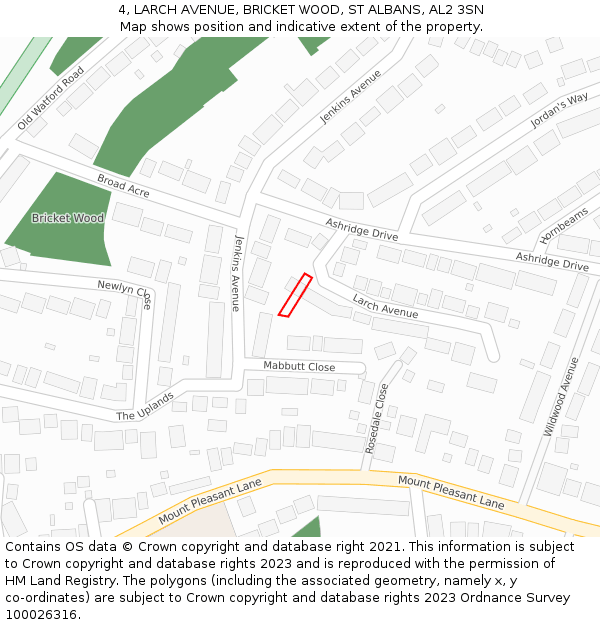 4, LARCH AVENUE, BRICKET WOOD, ST ALBANS, AL2 3SN: Location map and indicative extent of plot