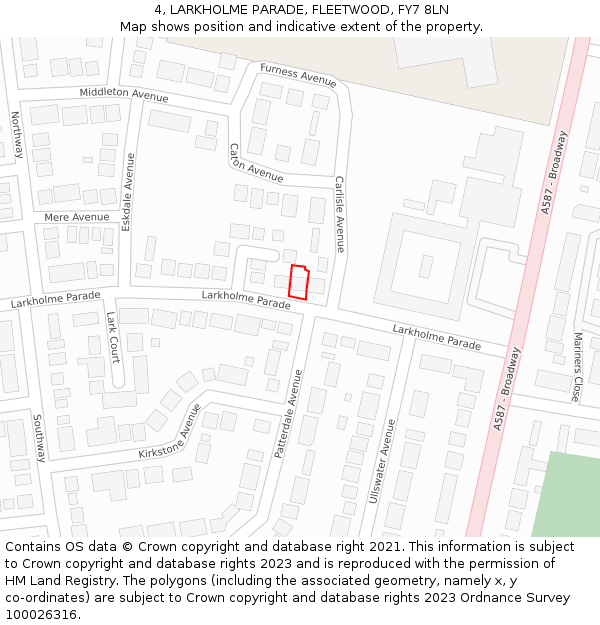 4, LARKHOLME PARADE, FLEETWOOD, FY7 8LN: Location map and indicative extent of plot