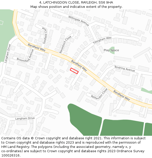 4, LATCHINGDON CLOSE, RAYLEIGH, SS6 9HA: Location map and indicative extent of plot