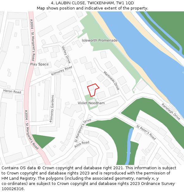 4, LAUBIN CLOSE, TWICKENHAM, TW1 1QD: Location map and indicative extent of plot