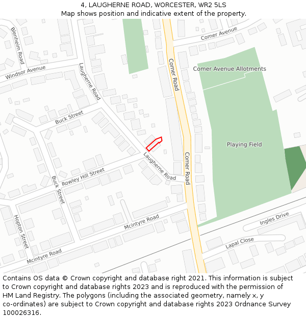4, LAUGHERNE ROAD, WORCESTER, WR2 5LS: Location map and indicative extent of plot