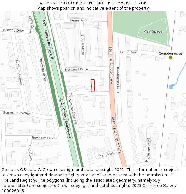 4, LAUNCESTON CRESCENT, NOTTINGHAM, NG11 7DN: Location map and indicative extent of plot