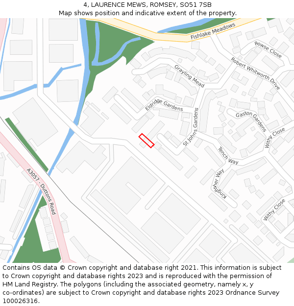 4, LAURENCE MEWS, ROMSEY, SO51 7SB: Location map and indicative extent of plot