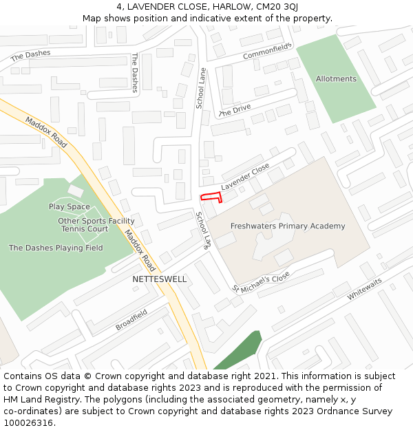 4, LAVENDER CLOSE, HARLOW, CM20 3QJ: Location map and indicative extent of plot