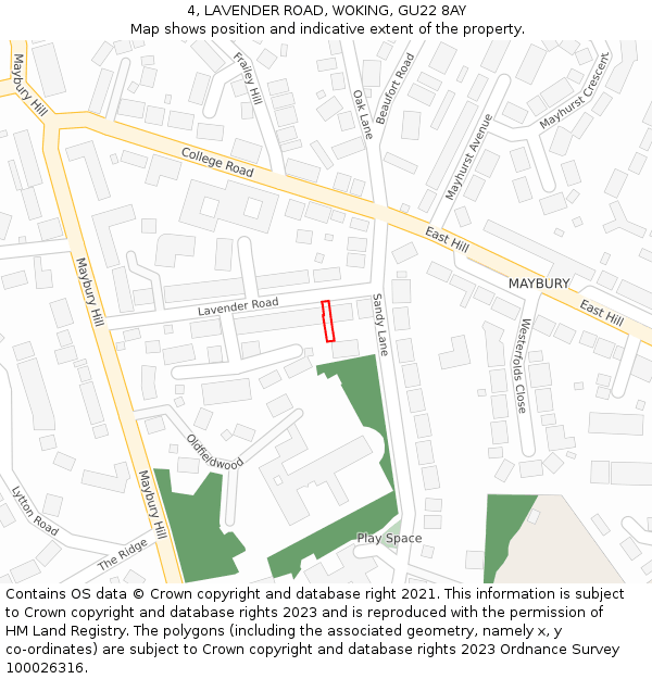 4, LAVENDER ROAD, WOKING, GU22 8AY: Location map and indicative extent of plot