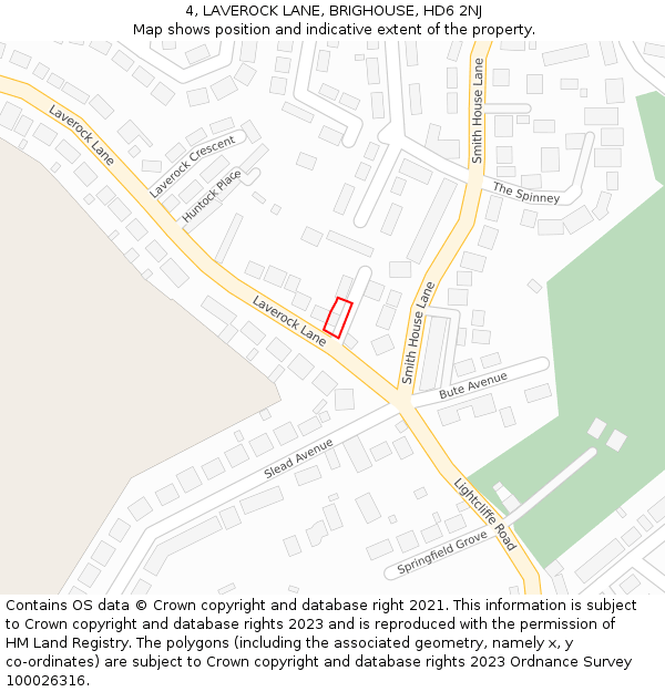 4, LAVEROCK LANE, BRIGHOUSE, HD6 2NJ: Location map and indicative extent of plot