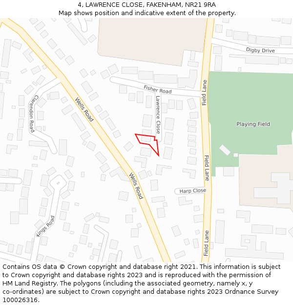 4, LAWRENCE CLOSE, FAKENHAM, NR21 9RA: Location map and indicative extent of plot