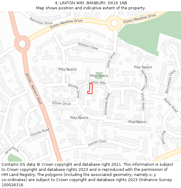 4, LAXTON WAY, BANBURY, OX16 1AB: Location map and indicative extent of plot