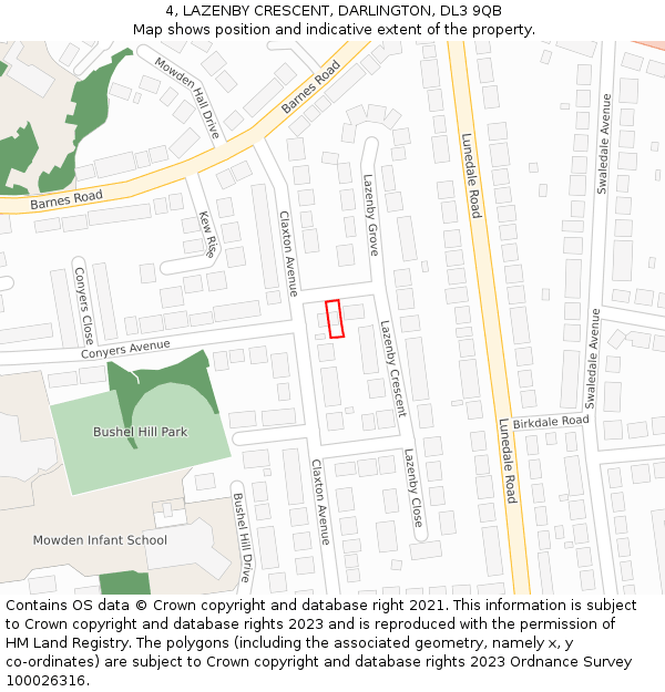 4, LAZENBY CRESCENT, DARLINGTON, DL3 9QB: Location map and indicative extent of plot