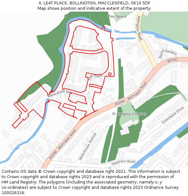 4, LEAT PLACE, BOLLINGTON, MACCLESFIELD, SK10 5DF: Location map and indicative extent of plot