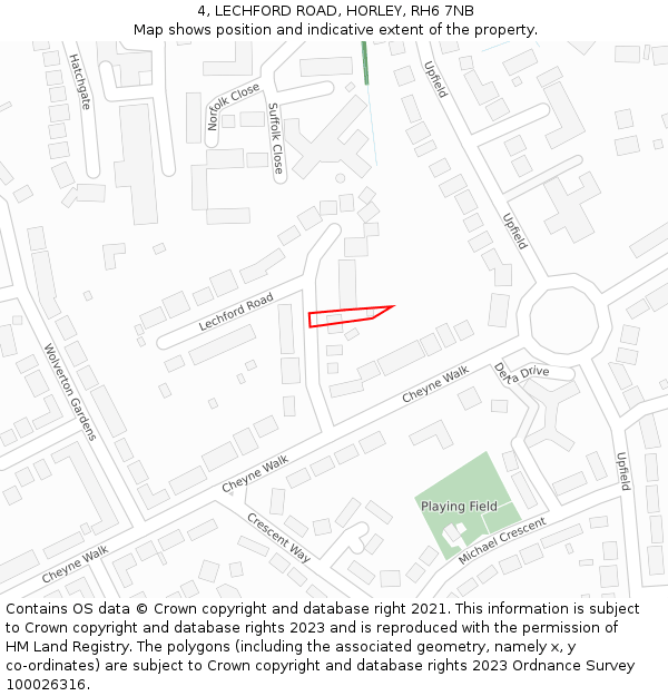 4, LECHFORD ROAD, HORLEY, RH6 7NB: Location map and indicative extent of plot