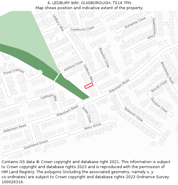 4, LEDBURY WAY, GUISBOROUGH, TS14 7PN: Location map and indicative extent of plot