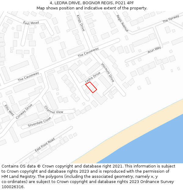 4, LEDRA DRIVE, BOGNOR REGIS, PO21 4PF: Location map and indicative extent of plot