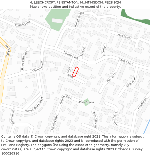 4, LEECHCROFT, FENSTANTON, HUNTINGDON, PE28 9QH: Location map and indicative extent of plot