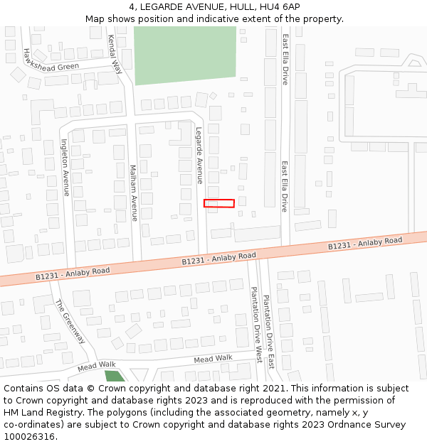 4, LEGARDE AVENUE, HULL, HU4 6AP: Location map and indicative extent of plot