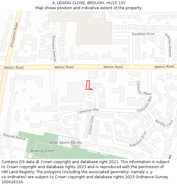 4, LEGION CLOSE, BROUGH, HU15 1SY: Location map and indicative extent of plot