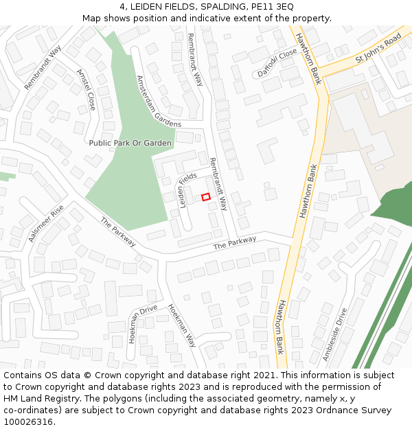 4, LEIDEN FIELDS, SPALDING, PE11 3EQ: Location map and indicative extent of plot