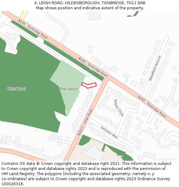 4, LEIGH ROAD, HILDENBOROUGH, TONBRIDGE, TN11 9AB: Location map and indicative extent of plot