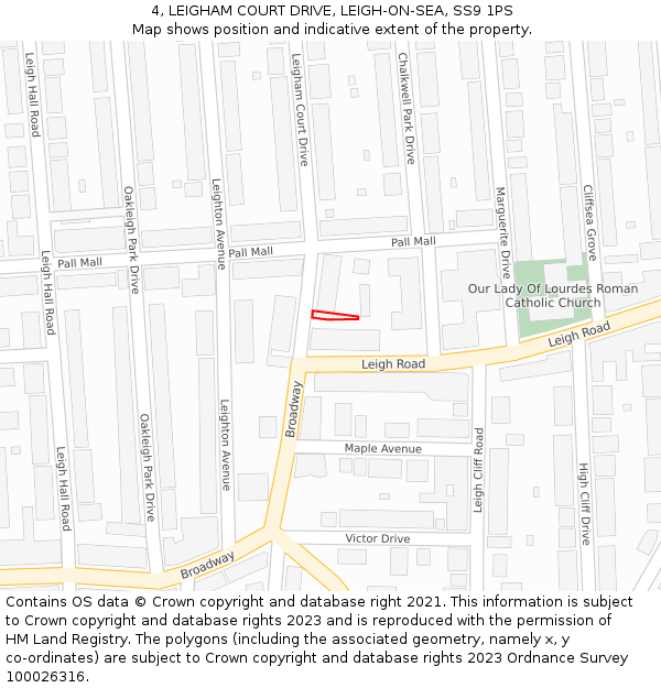 4, LEIGHAM COURT DRIVE, LEIGH-ON-SEA, SS9 1PS: Location map and indicative extent of plot