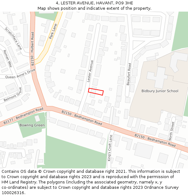 4, LESTER AVENUE, HAVANT, PO9 3HE: Location map and indicative extent of plot